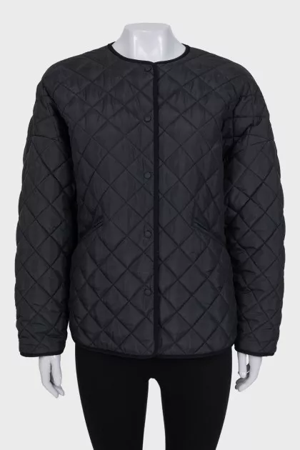 Black quilted straight-cut jacket