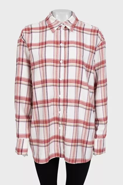 Белая oversize рубашка в клетчатый принт