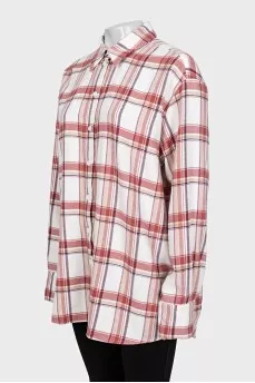 White oversized shirt with a checkered print