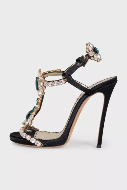 Black sandals decorated with crystals