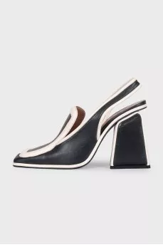 Two-tone leather square-toe slingbacks