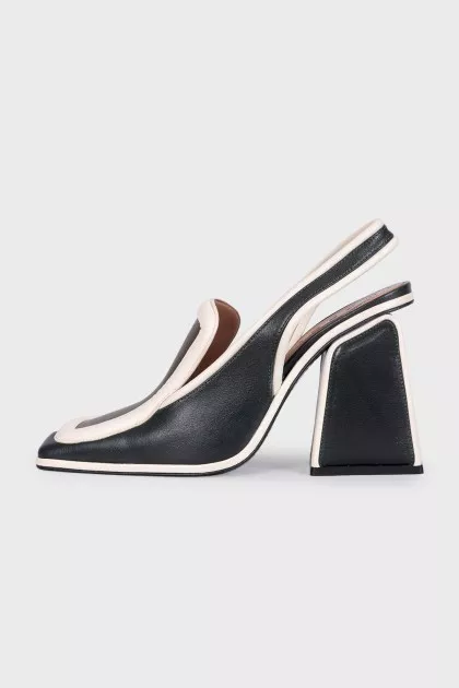 Two-tone leather square-toe slingbacks