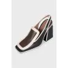 Two-tone leather square-toe slingbacks
