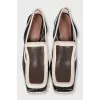 Two-tone leather square-toe slingbacks