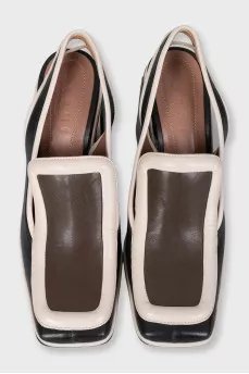 Two-tone leather square-toe slingbacks