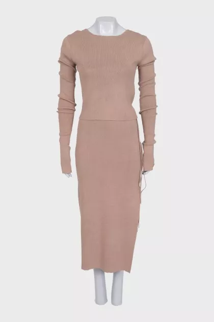 Beige suit with a tie-up top