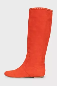 Orange suede slip-on boots
