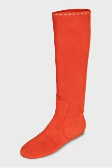 Orange suede slip-on boots
