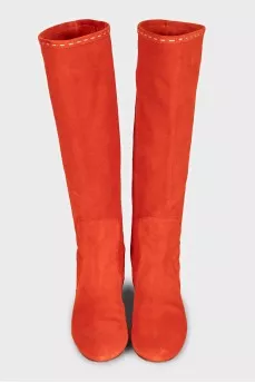 Orange suede slip-on boots