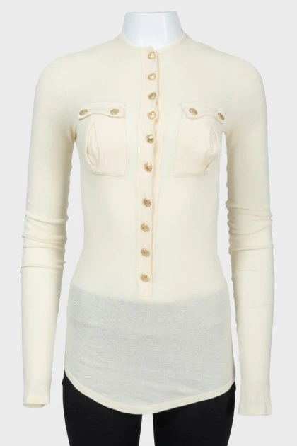 Milk jumper with golden metal buttons