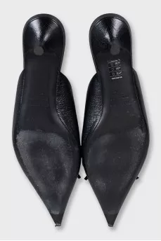 Кожаные мюли kitten heel