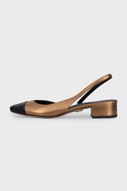 Gold slingbacks with contrast toe