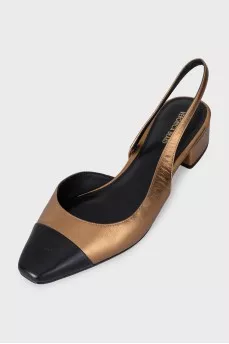 Gold slingbacks with contrast toe