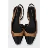Gold slingbacks with contrast toe