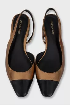 Gold slingbacks with contrast toe