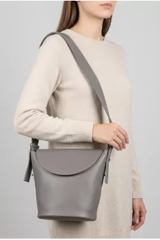 Gray leather bucket bag