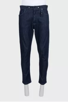 Men's dark blue mid-rise jeans