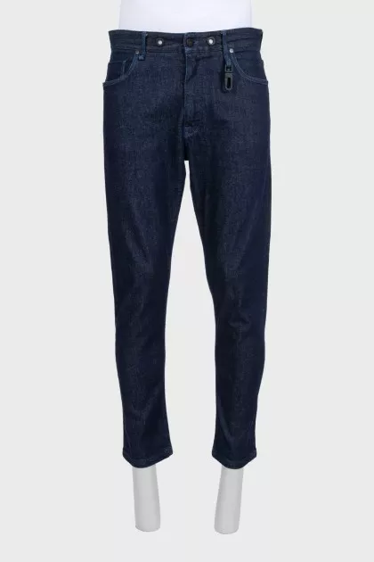 Men's dark blue mid-rise jeans