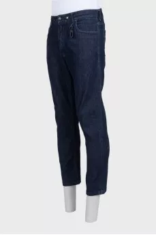Men's dark blue mid-rise jeans