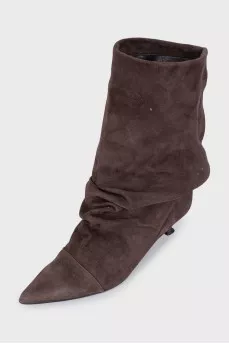 Suede ankle boots with pleats