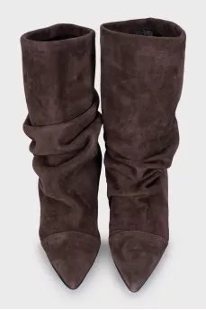 Suede ankle boots with pleats