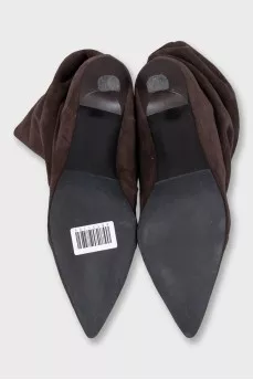 Suede ankle boots with pleats