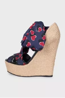 High-heeled woven wedge sandals