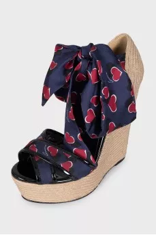 High-heeled woven wedge sandals