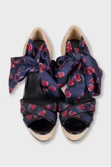 High-heeled woven wedge sandals