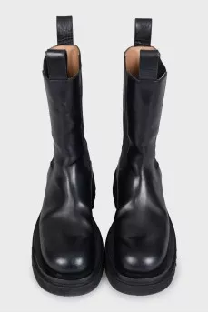 Black leather high boots