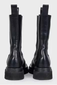 Black leather high boots