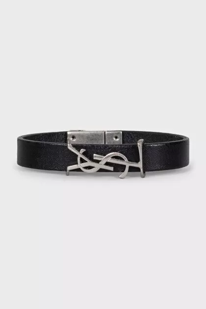 Black leather bracelet with logo