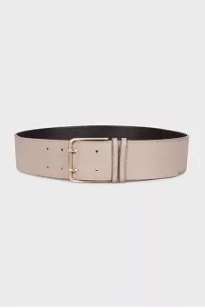 Wide leather belt with square buckle
