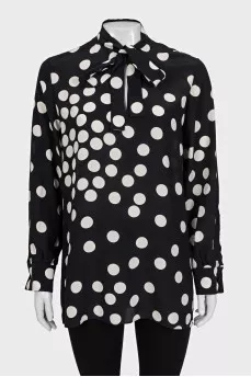 Loose-fitting silk polka dot print blouse