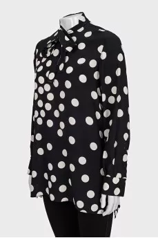 Loose-fitting silk polka dot print blouse