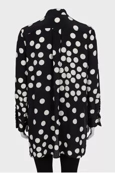 Loose-fitting silk polka dot print blouse