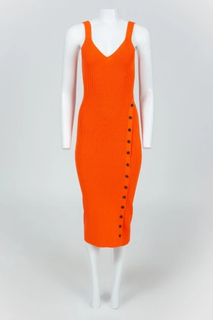 Orange tight -fitting dress on straps