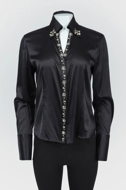 Black silk blouse with rhinestones