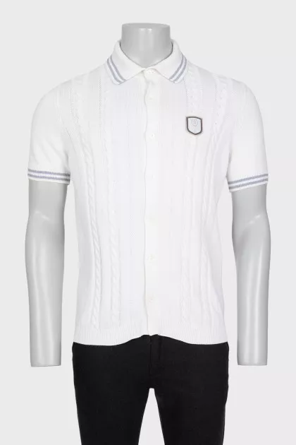 Men's white polo shirt with branded patch