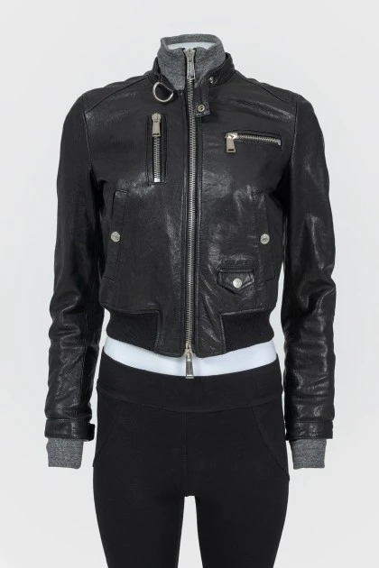 Leather jacket with textile inserts