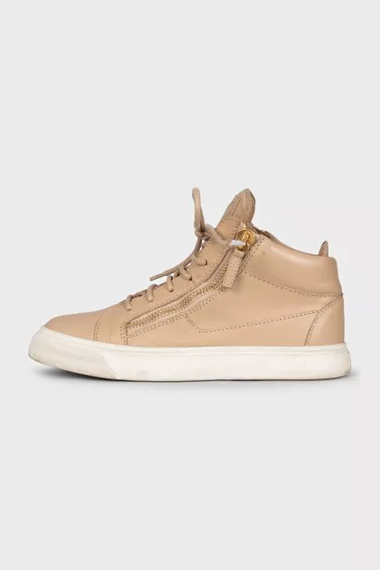 High-top leather sneakers with zippers