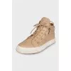 High-top leather sneakers with zippers