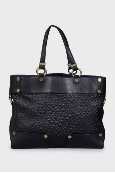 Textured leather bag with logo