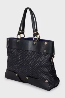 Textured leather bag with logo