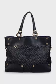 Textured leather bag with logo