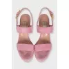 Pink suede sandals with a stable heel