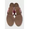 Pink suede sandals with a stable heel
