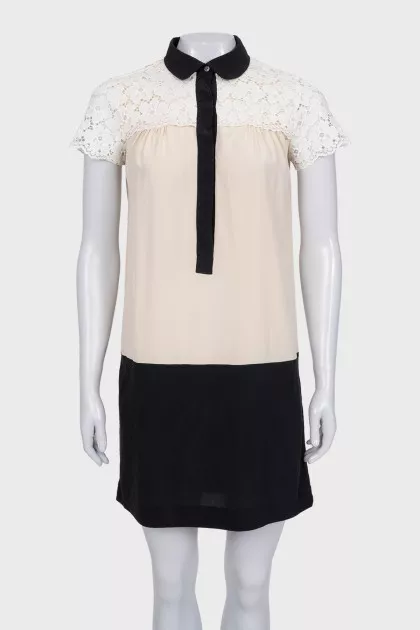 Black and white straight-cut lace dress