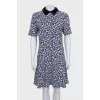 Animal print dress with embellished collar