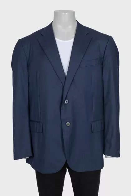Men's blue wool single-breasted jacket